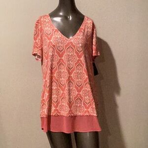 JM Collection Asymmetrical Pink Short Sleeve Blouse
